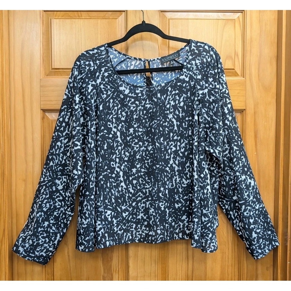 Eloquii Women's Blouse Size 20 Black White Liquid Knit Long Sleeves Workwear Top